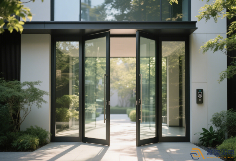 无框双开自动门与指纹门禁联动成标配